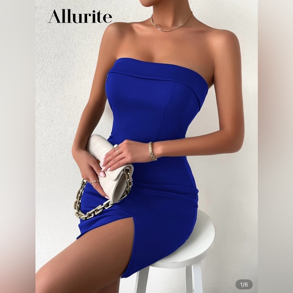 SHEIN Strapless Royal Blue Dress